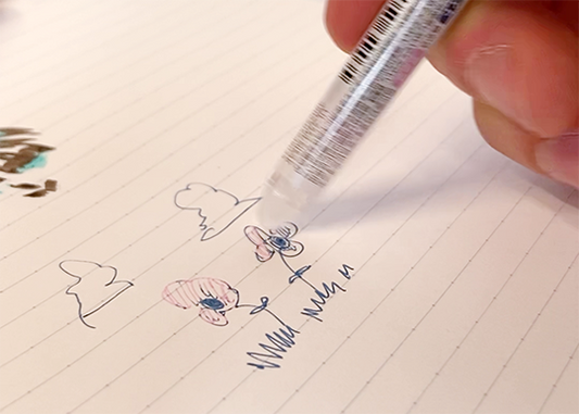 pilot ilmily color two color pen changing color from blue to pink on a drawing of flowers