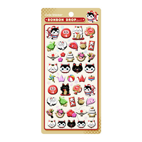 Bonbon Drop Japanese Pattern Puffy Stickers