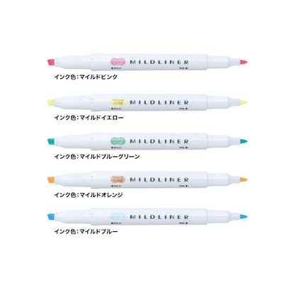Mildliner Highlighter & Marker Pen 5-Color Set (Zebra)