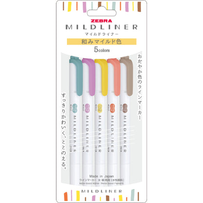 Mildliner Highlighter & Marker Pen 5-Color Set (Zebra)