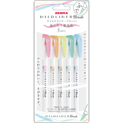 Zebra Mildliner Brush 5-Color Set - Soft Fluorescent