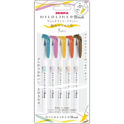 Mildliner Brush Marker Pen 5-Color Set (Zebra)